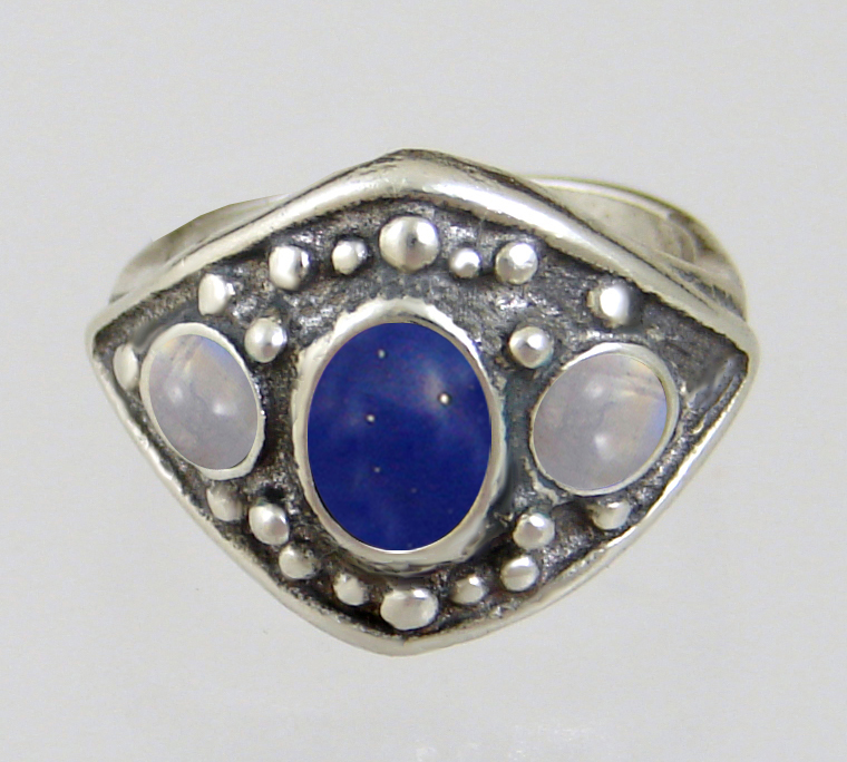 Sterling Silver Medieval Lady's Ring with Lapis Lazuli Size 9